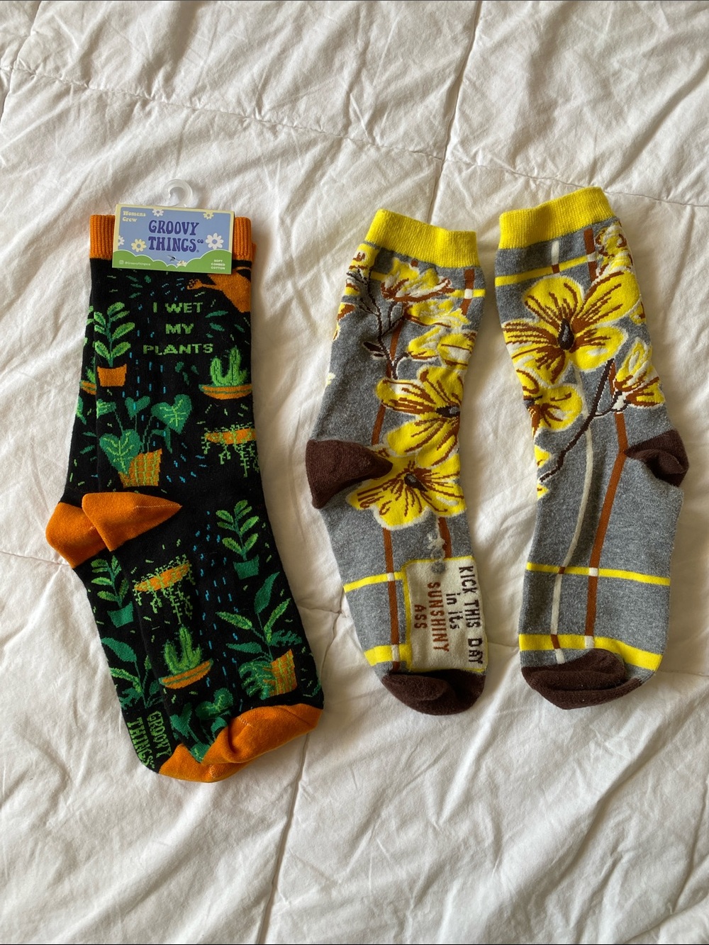 Two Fun Pairs of Socks 1 pair NWT I wet my plants kick this day in it’s sunshiny